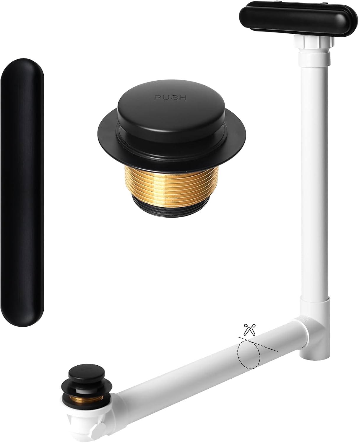 Slotted Overflow Bath Drain with Toe-Tap Stopper, Compatible with Kohler Elevance/Archer/Underscore/Rêve/Parity Baths and whirlpools, Easy Installation, Slotted Overflow Bath Drain (Matte Black)