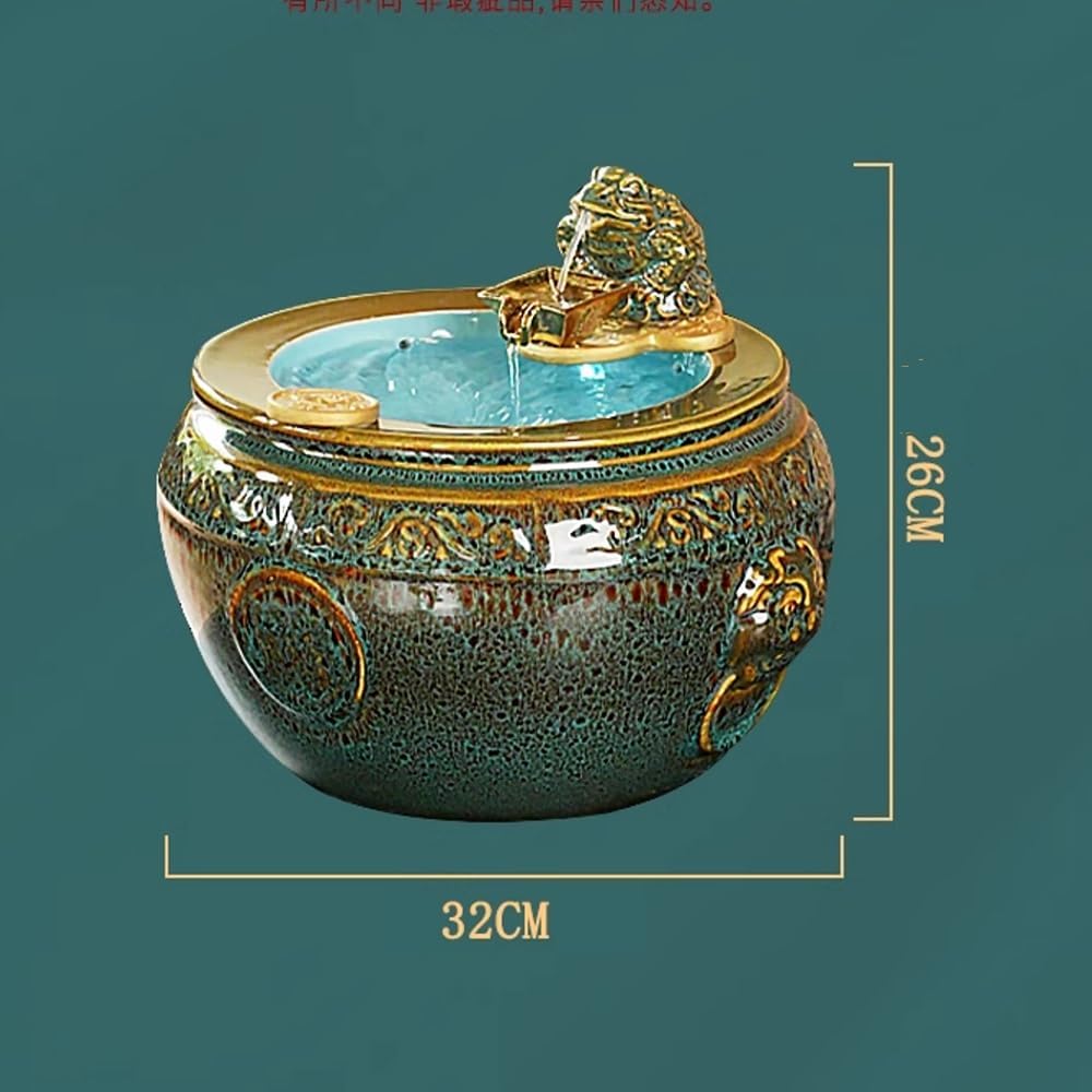 GRFIT Indoor Fountain Relaxing Ceramic Tabletop Fountain with Water Wheel and Lucky Toad Decoration Table Fountain