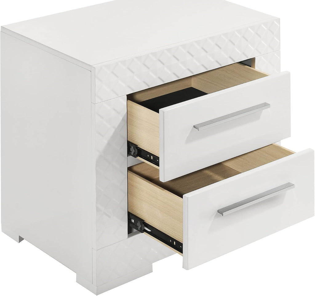 Coaster Home Furnishings Ives Contemporary 4-Piece Bedroom Set Queen Size LED Panel Bed Frame 57-inch Headboard White High Gloss 224941Q-S4