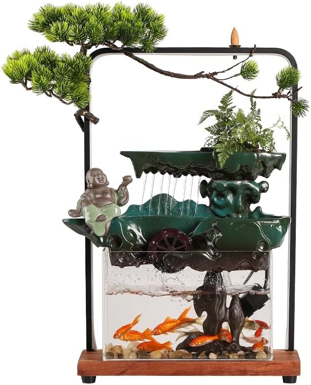 GUERNSEY Tabletop Fountain Tabletop Fountain Rockery Fountain Indoor Bonsai Crafts Small Fish Tank Living Room Flowing Water Wealth Ornaments Indoor Fountain