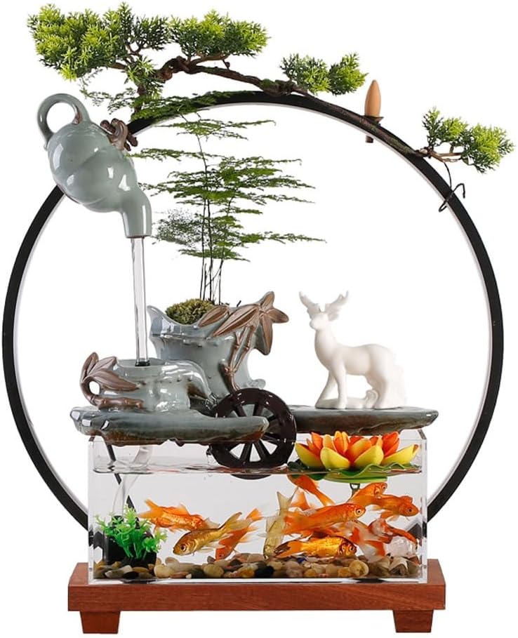 GUERNSEY Tabletop Fountain Creative Simple Water Ornaments Desktop Ceramic Fountain Home Living Room circulating Water Glass Fish Tank Ornaments Indoor Fountain