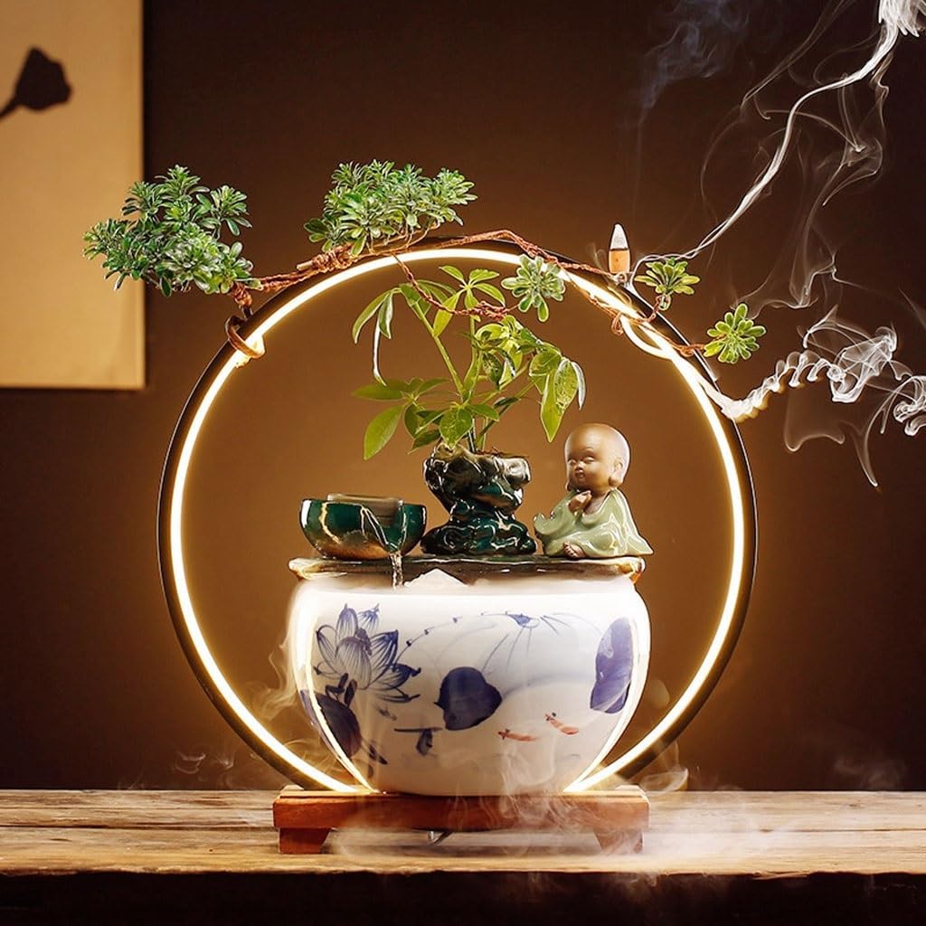 GUERNSEY Tabletop Fountain Chinese Creative Desktop Fountain Living Room Desktop Water Ornaments Indoor Desktop Ceramic Ornaments Indoor Fountain