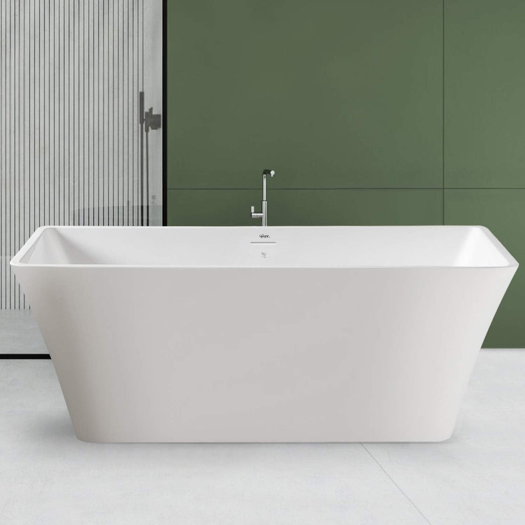 FerdY Sentosa 59' Acrylic Freestanding Bathtub, Contemporary Design Soaking Tub with Brushed Nickel Drain and Minimalist Linear Design Overflow, Easy to Install, 02560