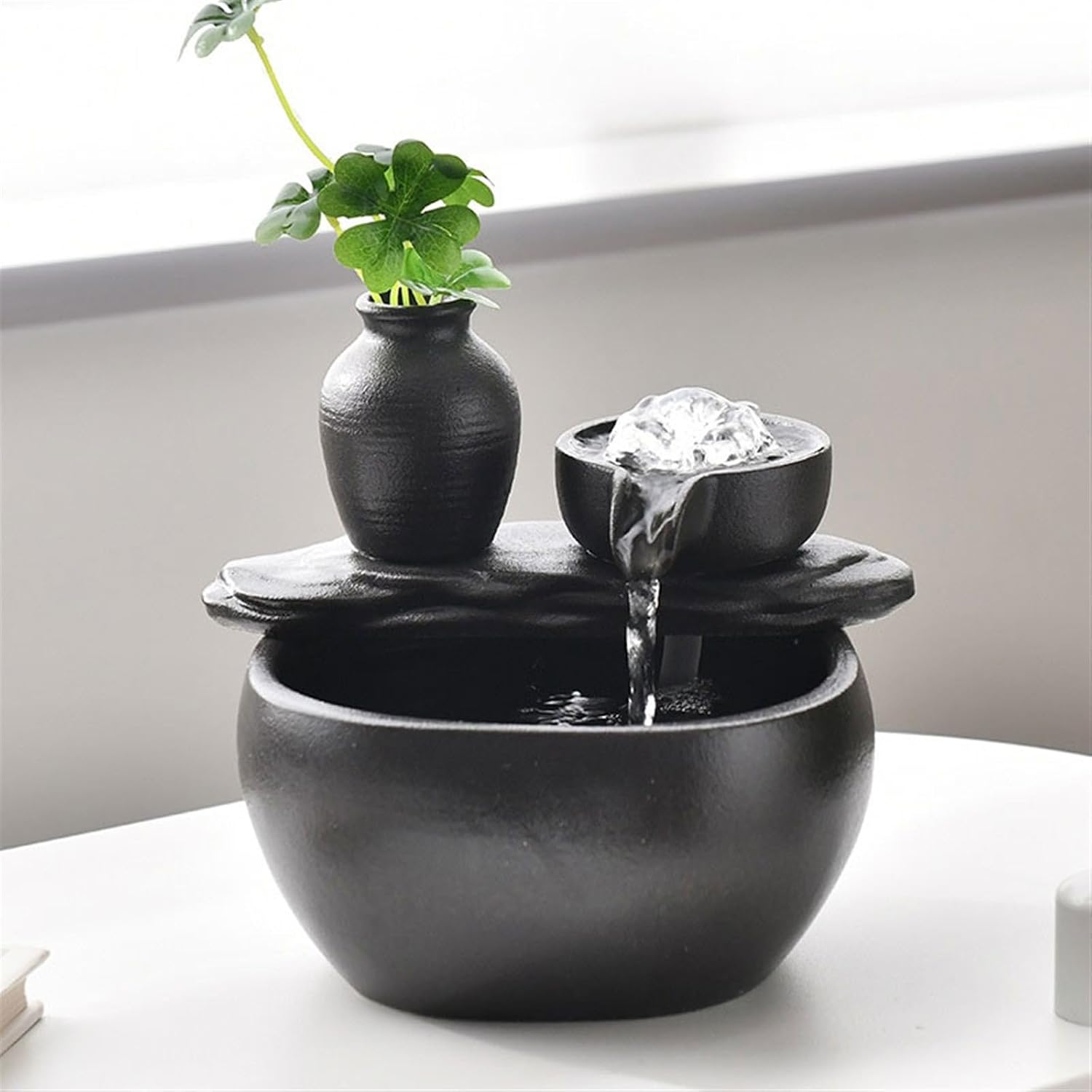 GLigeT Tabletop Fountain Desktop Wealth Fountain Ceramic Wealth Feng Shui Ornament Entrance Living Room Desktop Decoration Water Fountain Decor
