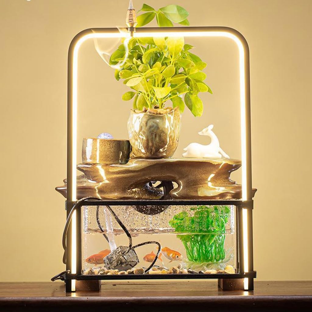 GUERNSEY Tabletop Fountain Chinese Desktop Water Fountain Creative Simple Circulating Water Ornaments Living Room Office Desktop Fish Tank Indoor Waterfall Feature Indoor Fountain