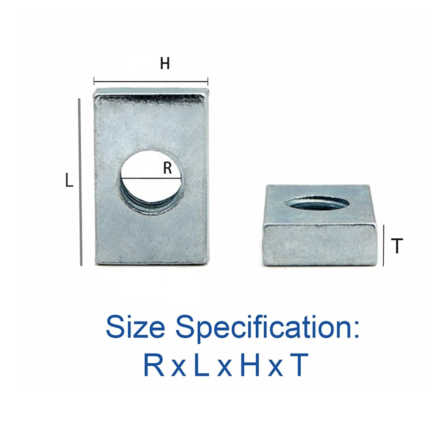 10/50pcs Square Nuts - Zinc Plated Carbon Steel Rectangular Nuts for Aluminum Profiles M3 M4 M5 M6 M8(M8x25x15x5 50pcs)