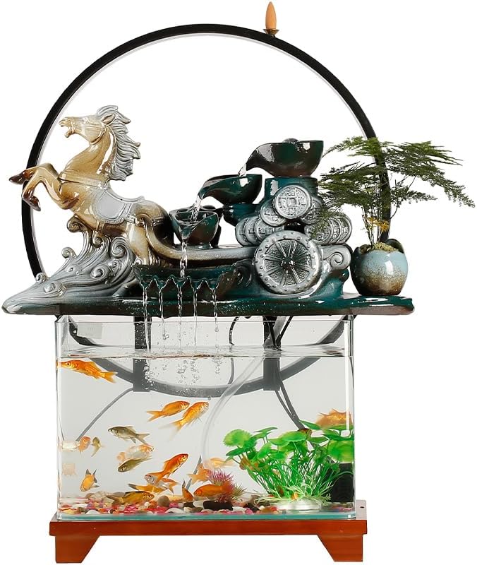 GUERNSEY Tabletop Fountain Tabletop Fountain Chinese Style Flowing Water Ornaments Landscape Fish Tank Living Room Small Fountain Waterfall Office Creative Decoration Indoor Fountain
