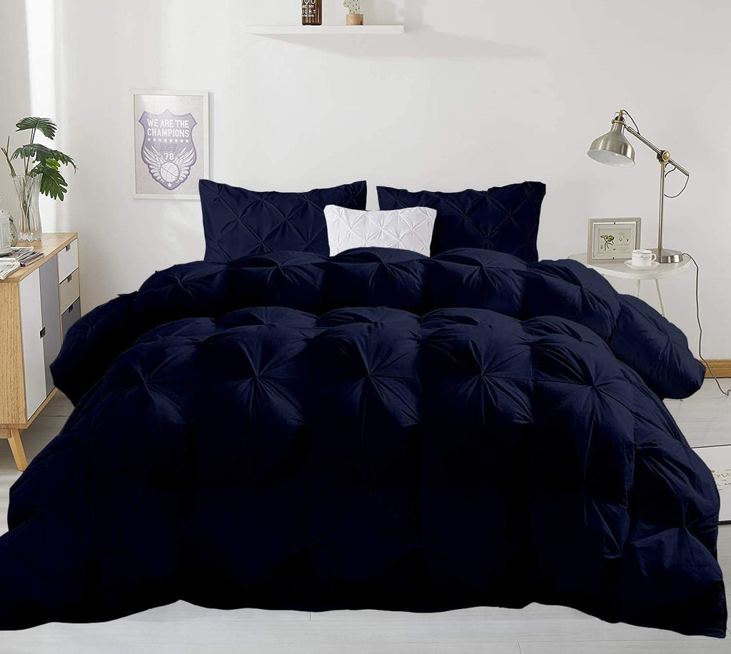 Pinch Pleated Navy Blue 5 Piece Soft 500 GSM California Queen Size Comforter Set (Comforter + 4 Pillowcases) 1000 Series Egyptian Cotton Comforter Set