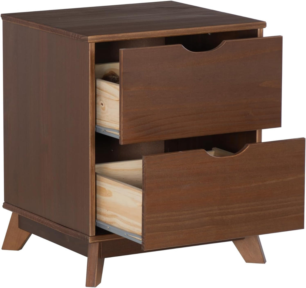 Powell Fordham Walnut Solid Pine Wood Twin Sized Platform Bed with Six Drawer Dresser and Set of 2 Two Drawer Nightstands
