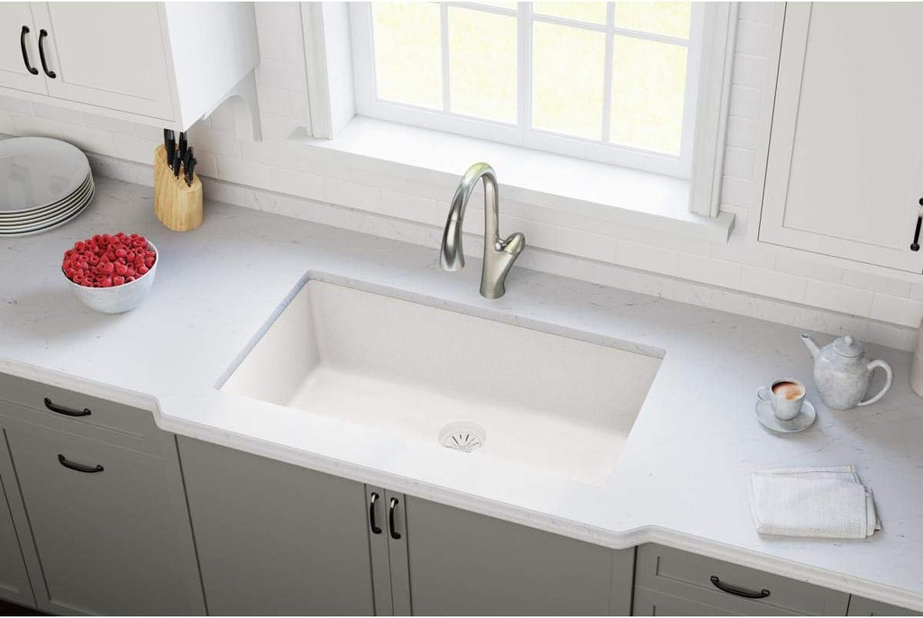 Elkay LKPDQD1RT Quartz Perfect Drain 3-1/2' Polymer Disposer Flange with Removable Basket Strainer and Rubber Stopper Ricotta