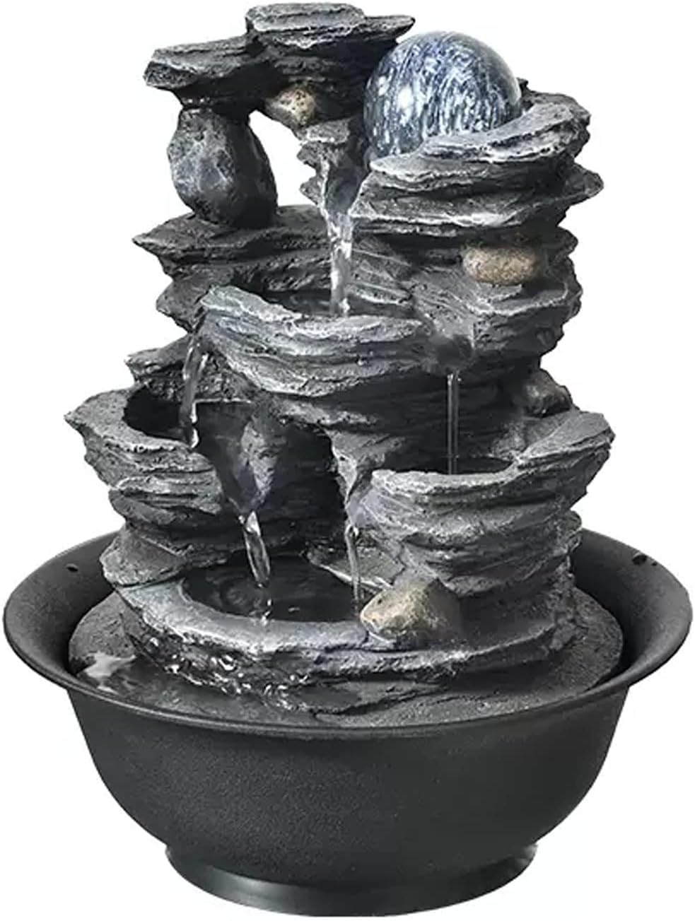 HIHELO Desktop Fountain Tabletop Fountain Resin Laminated Rock Waterfall Zen Meditation Fountain Indoor Desktop Fountain for Office Home Bedroom Water Fountain Outdoor