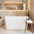 49 Inch Freestanding Bathtub Acrylic Compact Soaking Tub with Chrome Drain & Overflow, Space-Saving Sit-In Design for Small Bathrooms, Modern Glossy White