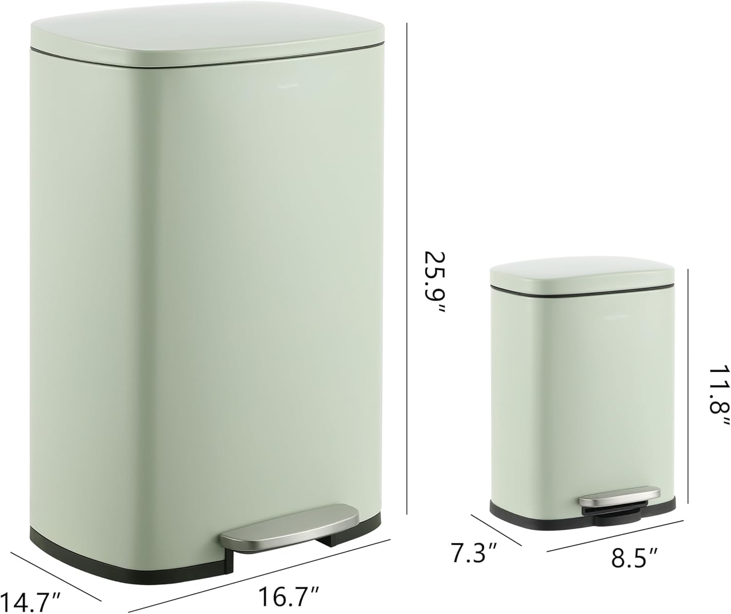happimess HPM1006E Connor Rectangular 13-Gallon Trash Can with Soft-Close Lid and FREE Mini Trash Can, Fingerprint Resistant, Modern, Minimalistic for Home, Kitchen, Office, Bathroom, Pistachio Gelato