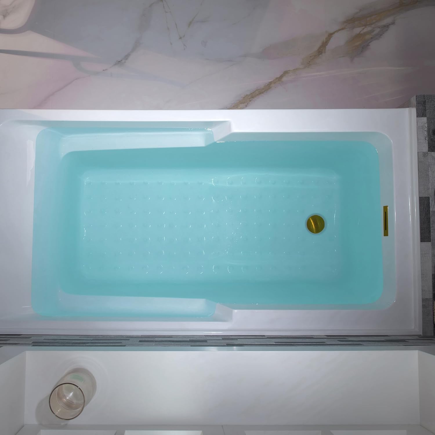 WOODBRIDGE 54' Acrylic Rectangular Alcove Soaking Bathtub in White with Left Drain, Brushed Gold pop-UP Drain Included BA5430L