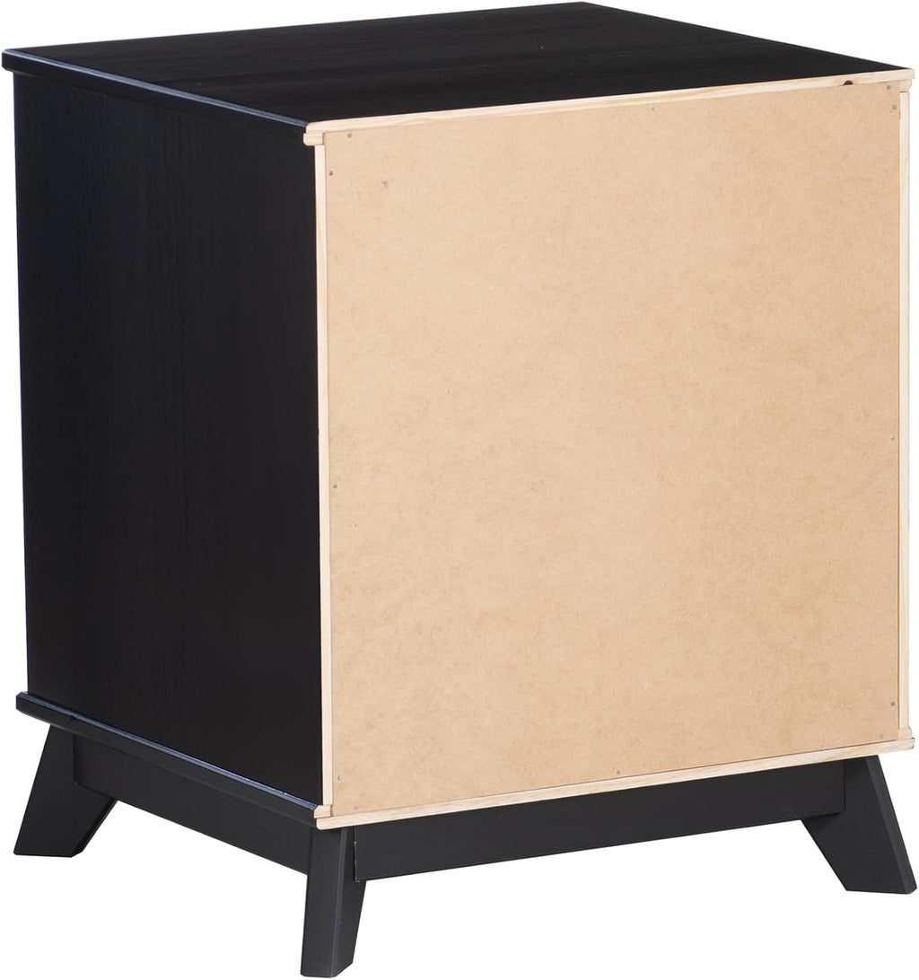 Powell Fordham Black Solid Pine Wood Twin Sized Platform Bed with Two Drawer Nightstand