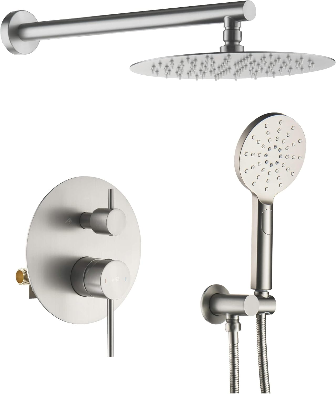 KIBI Circular Bathroom Shower System | 2-Function Wall Mounted Shower Faucet Set | Solid Brass Pressure Balanced Valve Construction | Durable and Leak-Free | Brushed Nickel Finish, KSF403