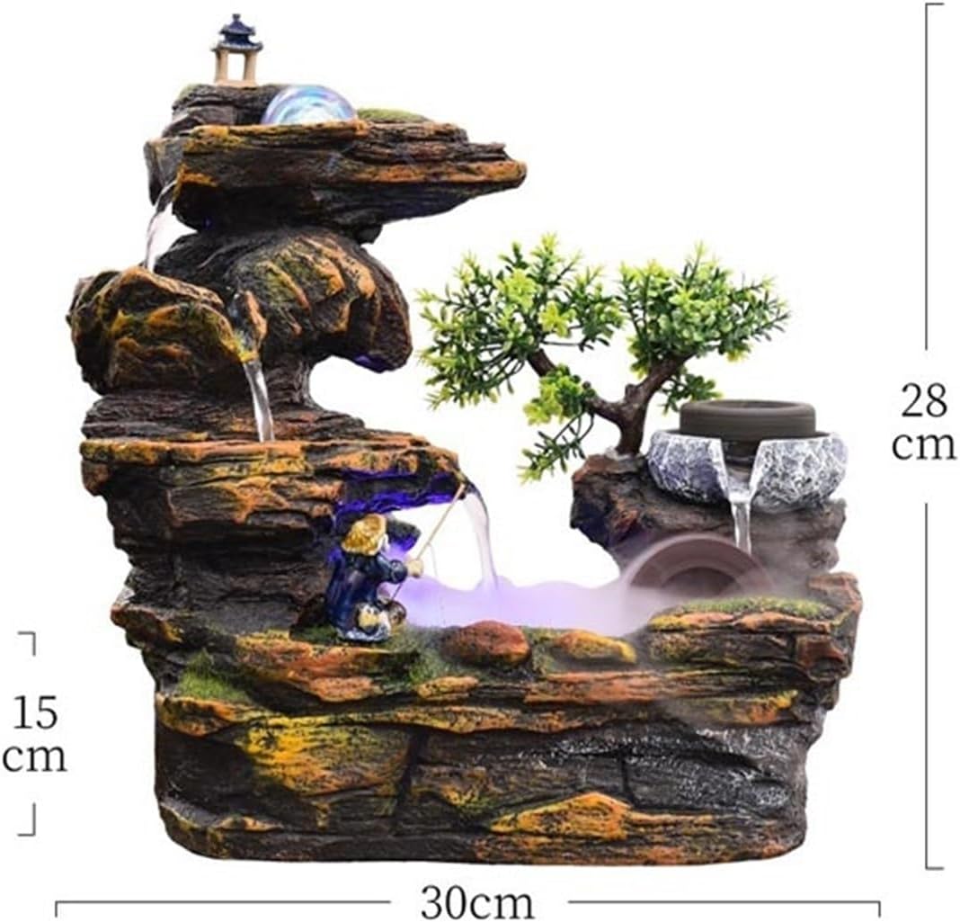 Tabletop Resin Indoor Waterfall Rockery Stream Tabletop Fountain for Home and Office Decor Decor