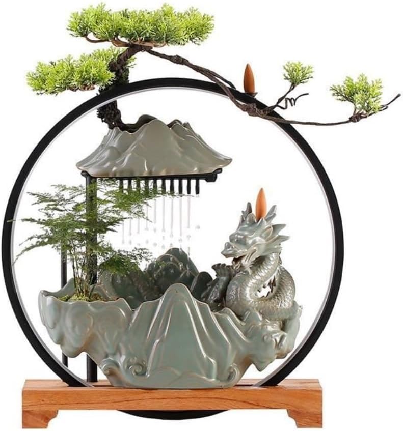 GUERNSEY Tabletop Fountain Chinese Dragon Fortune-Bringing Flowing Water Ornaments Ceramic Circulating Water Desktop Fountain Small Desktop Waterfall Fountain Indoor Fountain