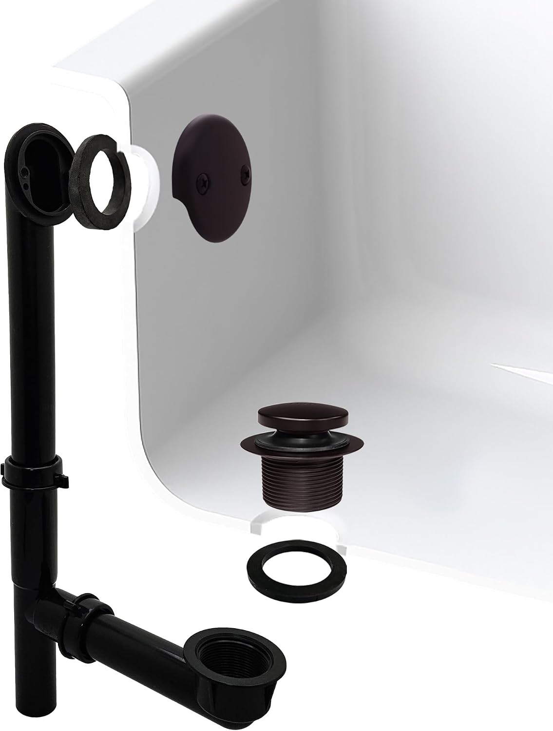 Westbrass Y593144-4-12 14' Black Tubular Bath Waste & Overflow Assembly with Tip-Toe Drain Plug and Two-Hole Faceplate, Oil Rubbed Bronze (4-Pack)
