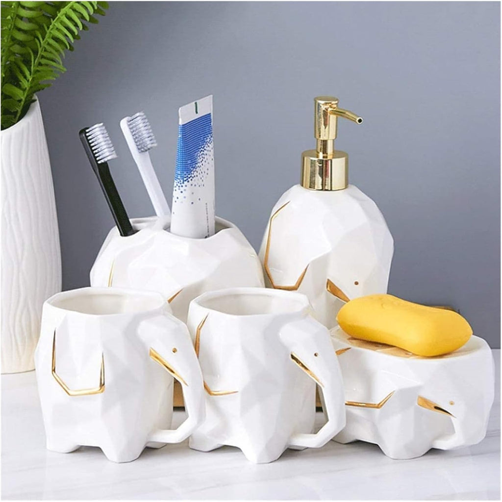 Soap Dispensers Bathroom Accessory Set,Geometric Cute Elephant Soap Dispenser for Liquid Soap Or Lotion Kitchen Bathroom,Blanc