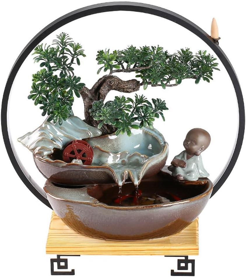 GUERNSEY Tabletop Fountain Chinese Style Reverse Flow Incense Rockery Desktop Fountain Ornaments Creative Simple Indoor Water Fountain Ornaments Indoor Waterfall Feature Indoor Fountain