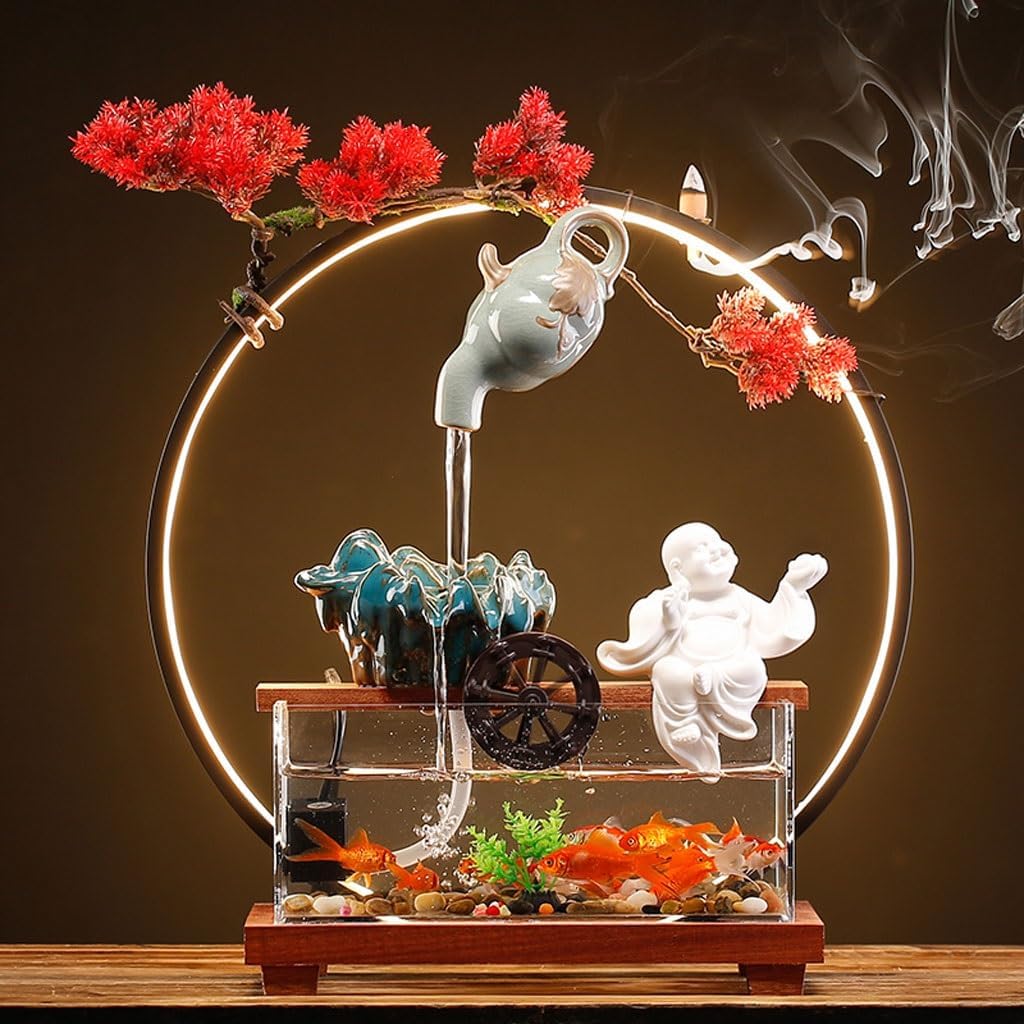 GUERNSEY Tabletop Fountain Tabletop Fountains Hanging Pot Water Fountain Ornaments Home Living Room Desktop Fountain Office Desktop Circulating Water Fish Tank Indoor Fountain