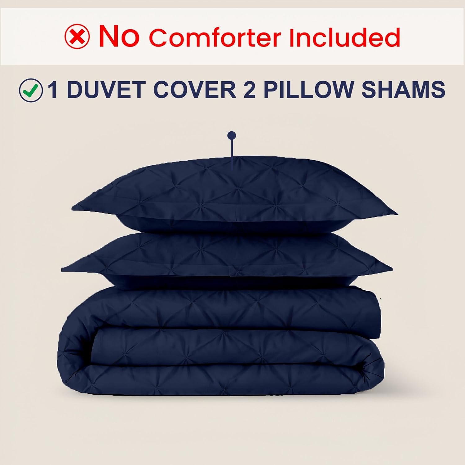 Kotton Culture 120'x 120' 3 Pc Super King Plus Pinch Pleated - Pintuck Duvet Cover Set - 100% Egyptian Cotton 600 TC - Zipper Closure & 7 Internal Ties- Fits Extra Large King Inserts - Navy Blue