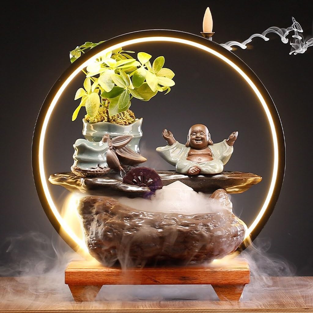 GUERNSEY Tabletop Fountain Chinese Style Flowing Water Ceramic Ornaments Living Room Desktop Fountain Porch Circulating Water Decorative Fountain Indoor Fountain