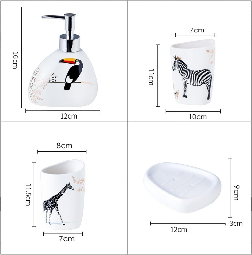 Bathroom Accessories Set Soap Dispenser Set White Bathroom Accessory Sets with Toothbrush Cup Dish Holder for Apartment Dormitory Victorian Decor(Animal)