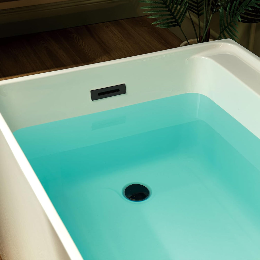 WOODBRIDGE 59' L x 29-1/2' W Freestanding Contemporary Soaking Bathtub with Matte Black Drain & Overflow, White, B5910-MB