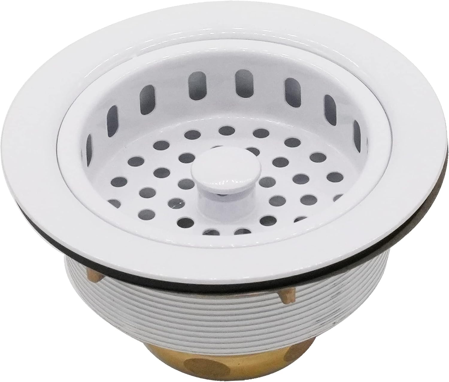 Westbrass CO2185-50 Combo Pack 3-1/2' Post Style Large Kitchen Sink Basket Strainer and Waste Disposal Drain Flange with Stopper, Powder Coat White