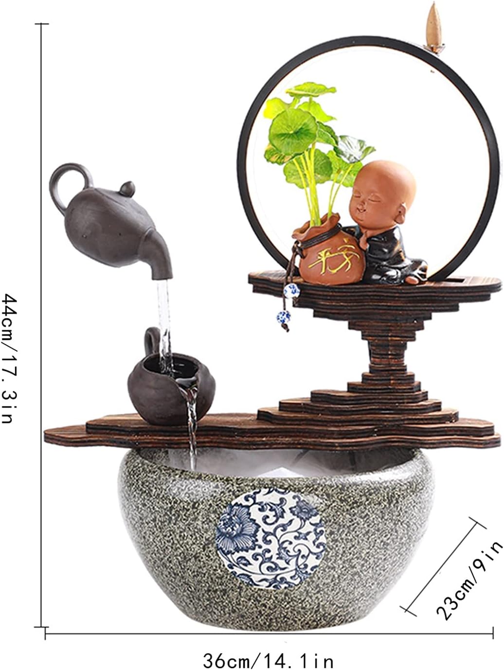 HIHELO Indoor Tabletop Waterfall Fountain Tabletop Fountain with Light Office Home Desk Decoration Tabletop Ornaments Desktop Flowing Water Waterfall Fountain Meditation Fountain