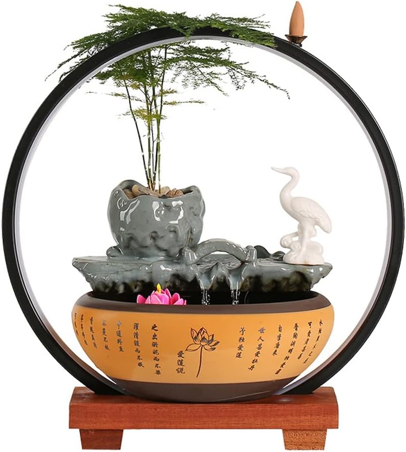 HIHELO Desktop Fountain Tabletop Fountain Chinese Ceramic Water Fountain Office Desktop Decoration Ornament Desktop Circulating Water Fountain Water Fountain Outdoor (Color : A)