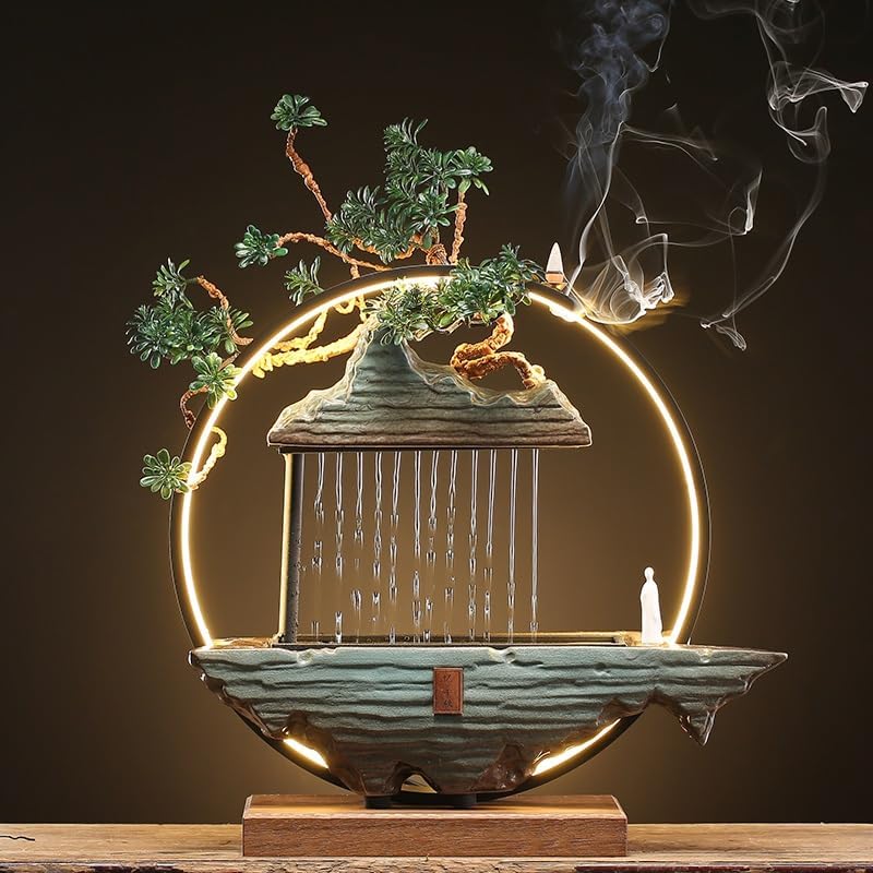 GUERNSEY Tabletop Fountain Tabletop Fountain Rockery Water Fountain Feng Shui Wheel Fortune Small Ornaments Circulating Water Desktop Fountain Indoor Fountain