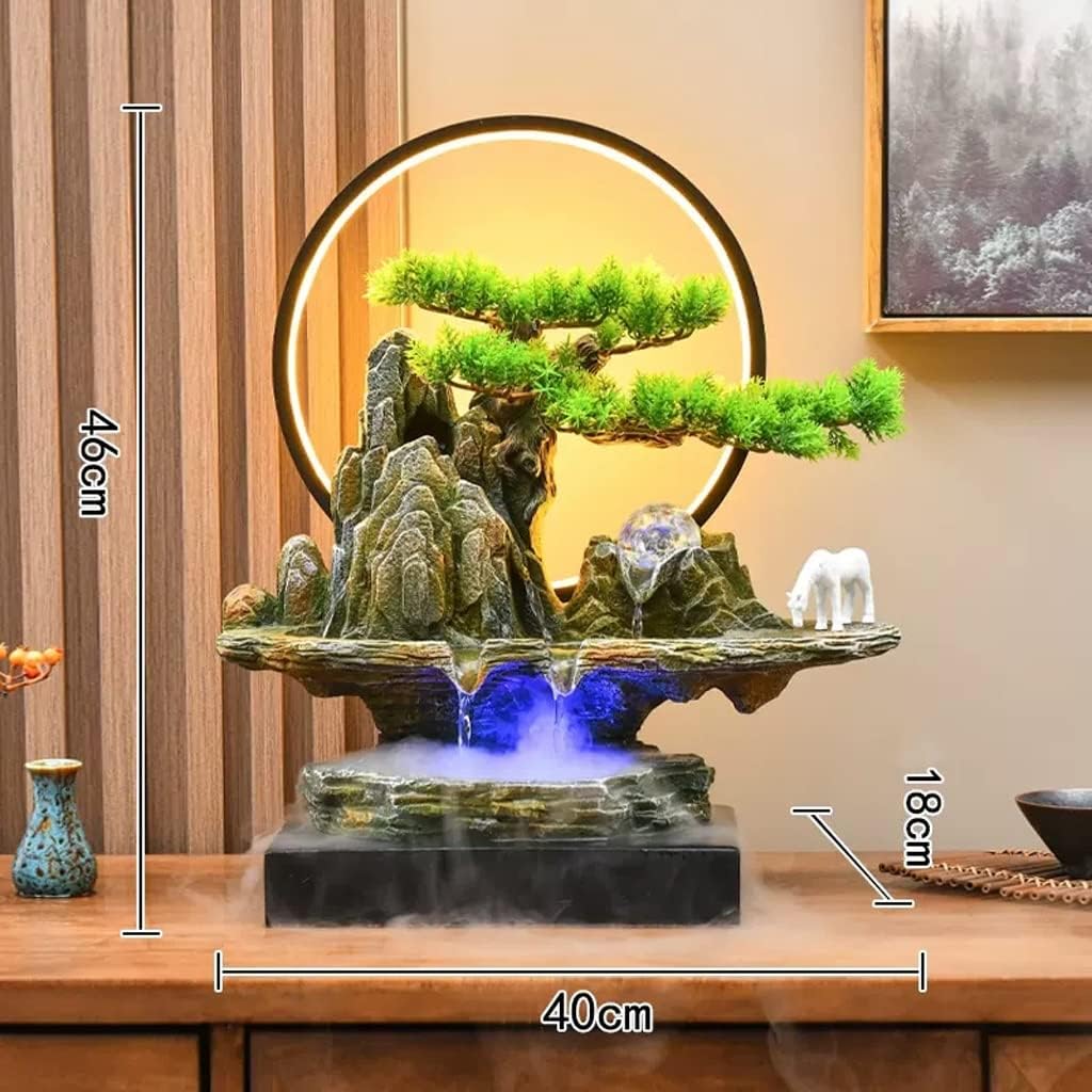 HIHELO Desktop Fountain Tabletop Fountain Resin Rockery Desktop Fountain with LED Light Living Room Decorative Waterscape Ornament Water Fountain Outdoor (Color : with Nebulizer)