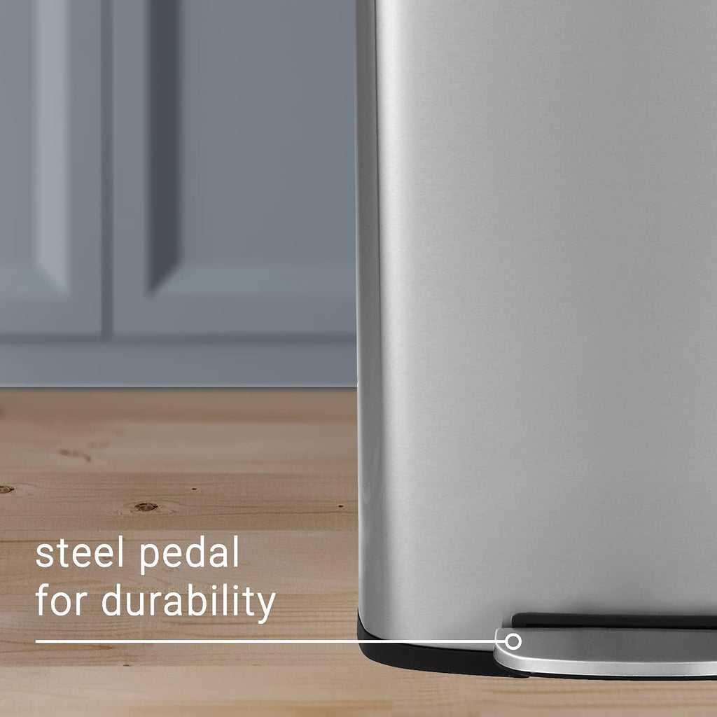 happimess HPM1006A Connor Rectangular 13-Gallon Trash Can with Soft-Close Lid and Free Mini Trash Can, Fingerprint Resistant, Modern, Minimalistic for Home, Kitchen, Office, Bathroom, Steel