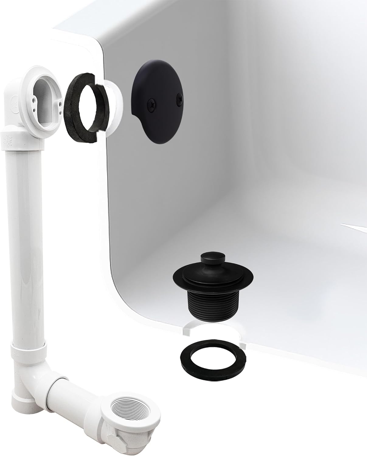 Westbrass D4972-12-62 1-1/2' Bath Waste & Overflow Assembly with Pull Drain Stopper and Two-Hole Faceplate Top Elbow - SCH. 40 PVC, Matte Black (12-Pack)
