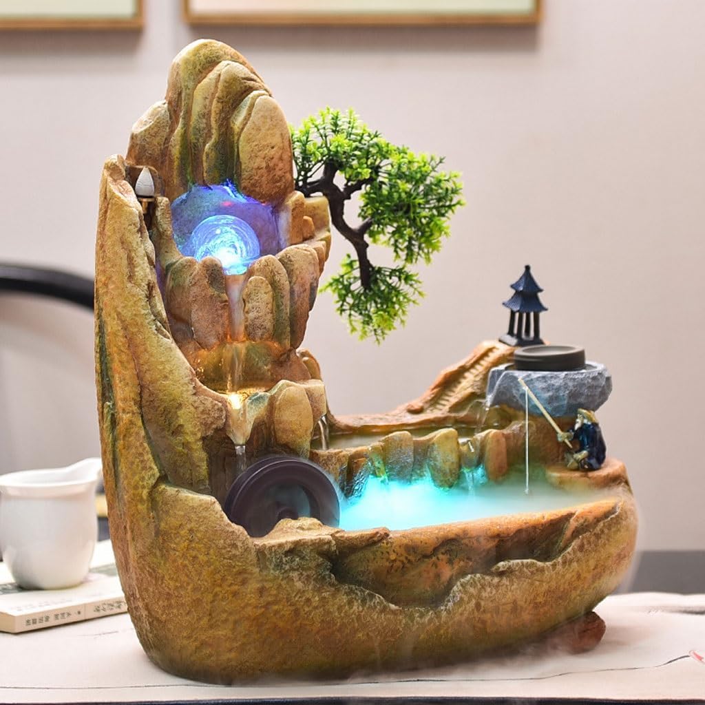 GUERNSEY Tabletop Fountain Mountain Water Fountain Ornaments Water Wheel Indoor Living Room Desktop Office Landscape Decorations Indoor Fountain