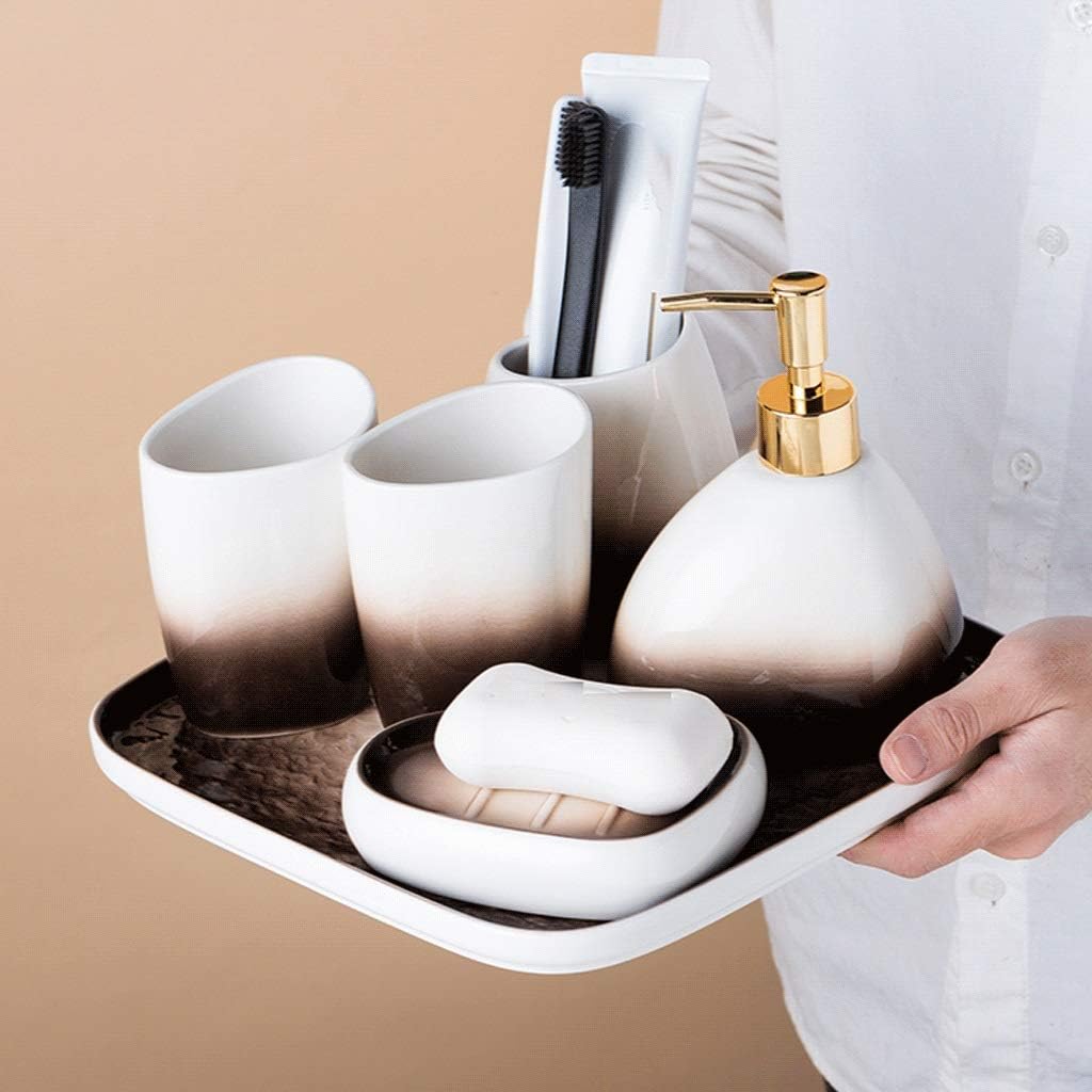 Countertop Soap Dispensers Bathroom Accessory Set 5/6 Piece Ceramic Bathroom Accessories Set 450Ml/15.2Oz Soap Dispenser Gradient Brown Bathroom Gift Set Soap Dispensers-Blue-5 Piece Set