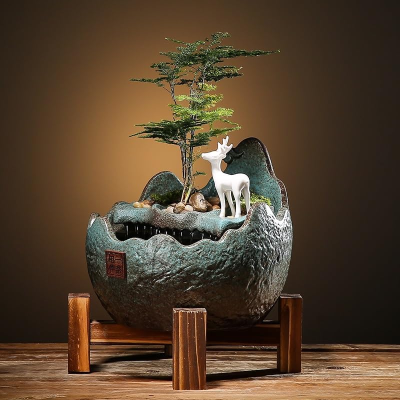 GUERNSEY Tabletop Fountain Tabletop Fountain Ceramic Water Fountain Home Living Room Decoration Office Desk Feng Shui Ornaments Indoor Fountain