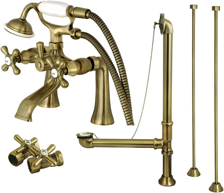 Kingston Brass CCK268AB Vintage Deck Mount Clawfoot Tub Faucet Package, Antique Brass