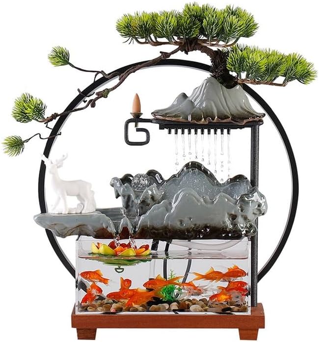 GUERNSEY Tabletop Fountain Chinese-Style Flowing Water Ornaments Rockery Circulating Water Desktop Fountain Office Desktop Fish Tank Ornaments Indoor Waterfall Feature Indoor Fountain