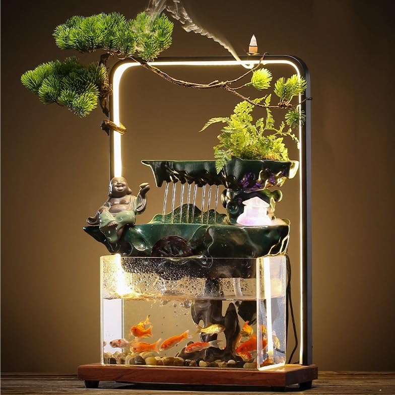 GUERNSEY Tabletop Fountain Tabletop Fountain Rockery Fountain Indoor Bonsai Crafts Small Fish Tank Living Room Flowing Water Wealth Ornaments Indoor Fountain
