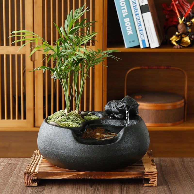 GUERNSEY Tabletop Fountain Tabletop Fountain Creative Flowing Water Home Interior Small Ornaments Desk Surface Potted Plant Micro Landscape Indoor Fountain