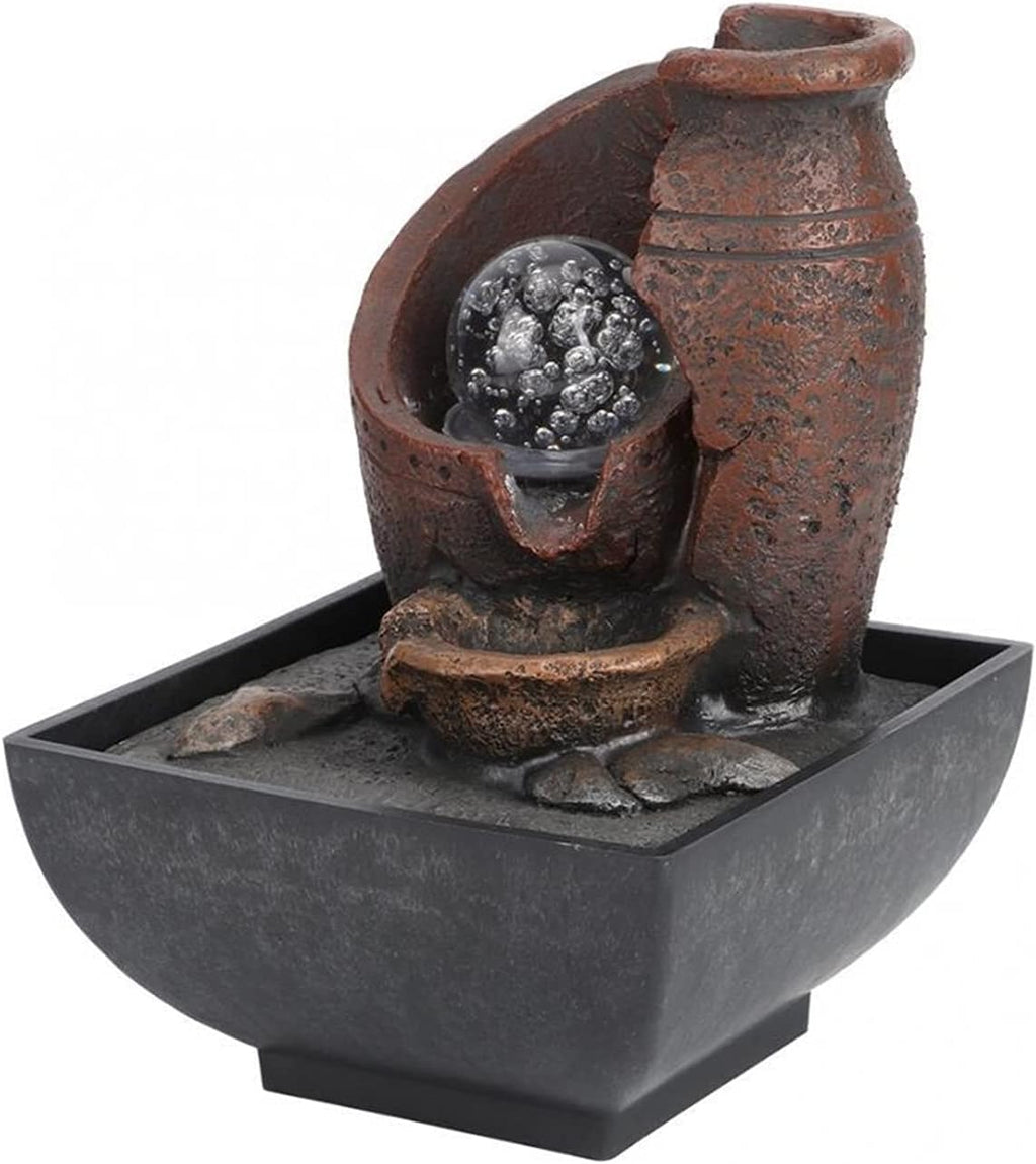 KaijunShop Vintage Tabletop Fountain with LED Light - Indoor Waterfall Decor & Feng Shui Ornament for Home - 5.1x5.1x7.1 in Decorative Water Feature