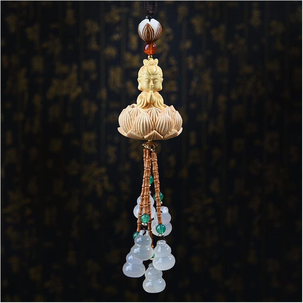 Car Interior Good Luck Pendant Bodhi Seeds Lotus Flower Goddess Of Mercy Car Rearview Mirror Charm Birthday Gift Car Charm