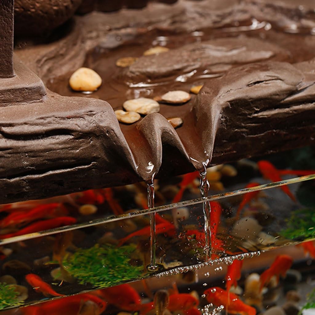GUERNSEY Tabletop Fountain Chinese Style Glass Fish Tank Desktop Fountain Ornaments Creative Simple Water Circulation Desktop Decorations Indoor Waterfall Feature Indoor Fountain