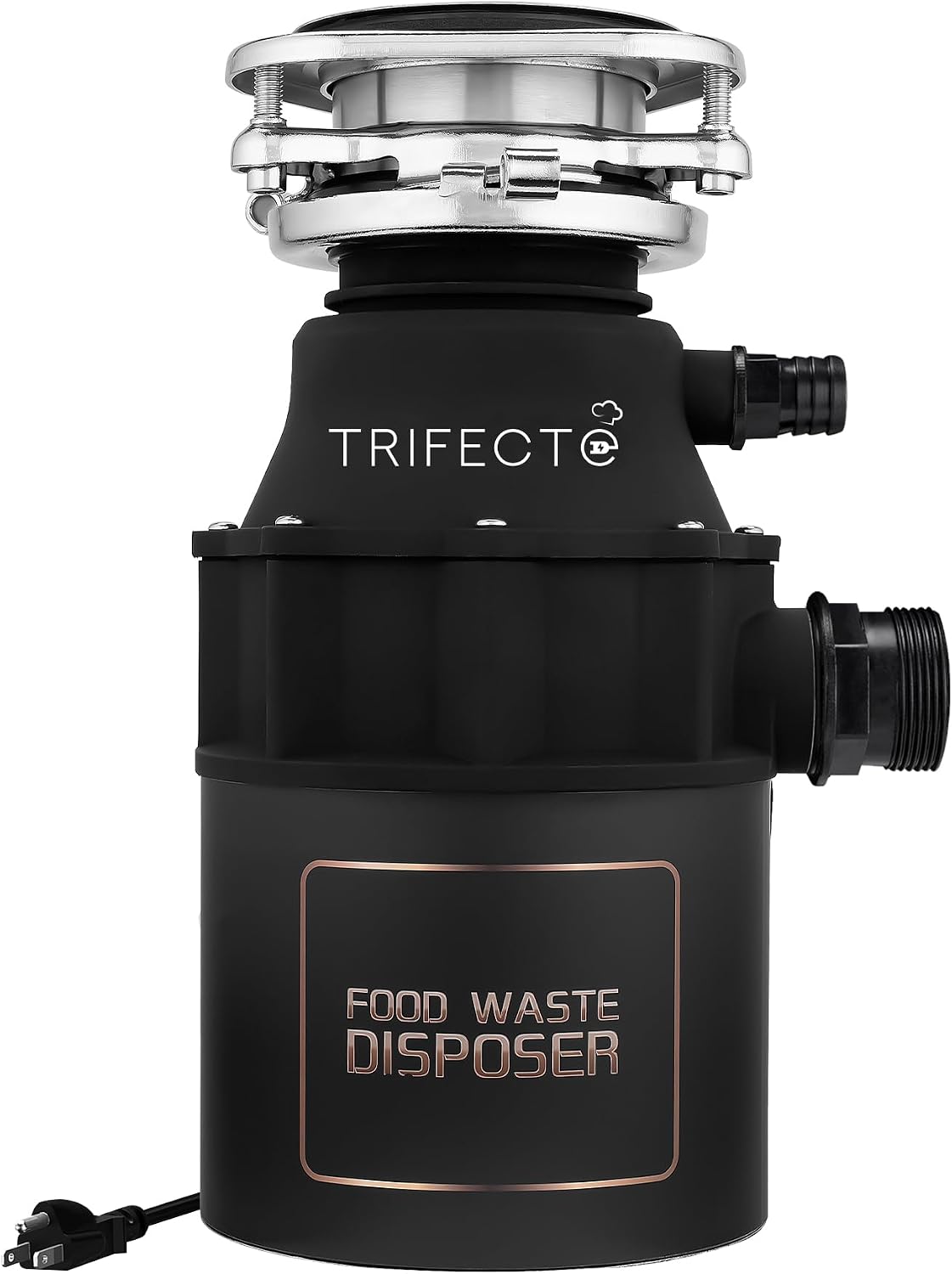 Trifecte Garbage Disposal 1/2 HP for Sink, Continuous Feed Food Waste Disposer with Power Cord, Faster and Powerful 0.5 HP Kitchen Waste Grinder with Dishwasher Hookup, Matte Black