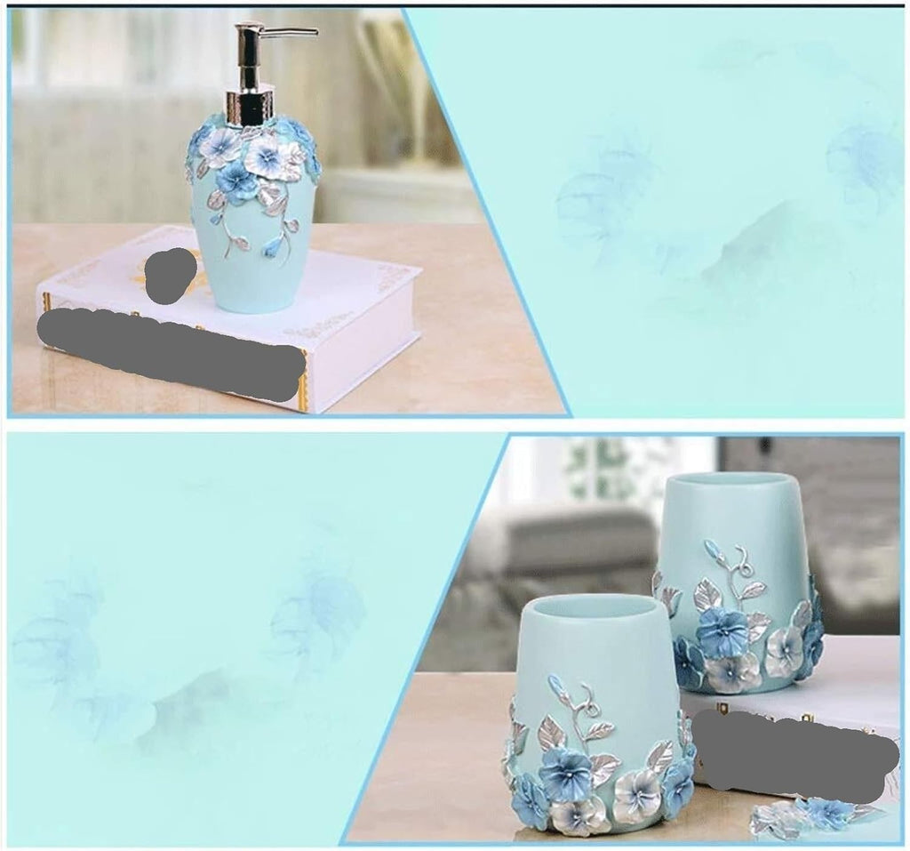 Countertop Organizer for Bathroom 6pcs/Set Liquid Dispenser Bathroom Accessories Set Resin Toothbrush Holder Soap Dish Home Decor(Blue)