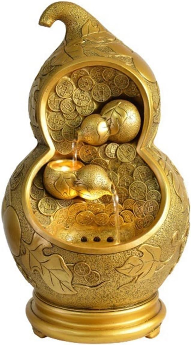 GLigeT Tabletop Fountain Creative Gourd Running Water Ornaments Housewarming Water Fountain Feng Shui Wheel Living Room Entrance Desktop Jewelry Water Fountain Decor(Large)